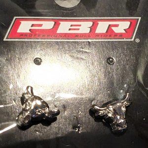 Professional Bull Riders (PBR) Women's Bull Head Earrings  - studded silver